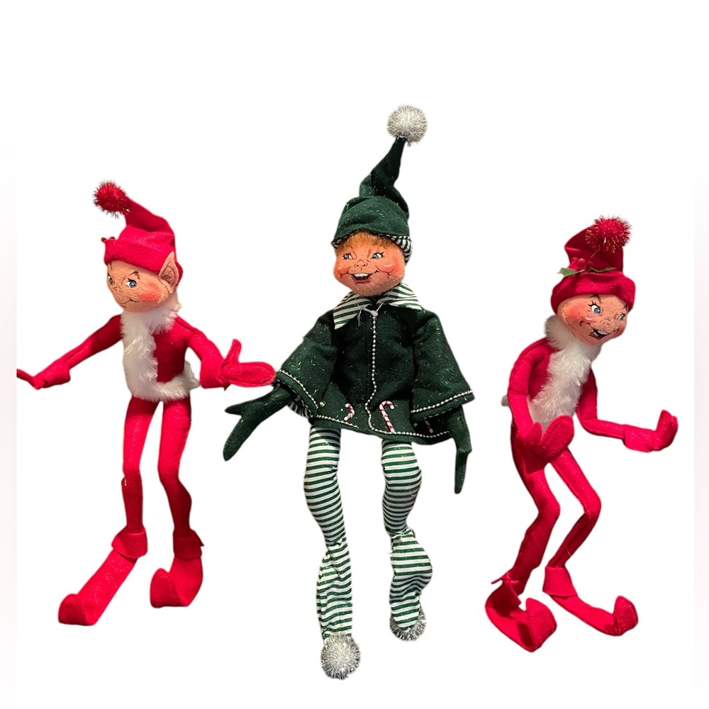 Annalee READ Lot Of 3 Christmas Handmade Santa Elves Green Red Outfits 15-17”